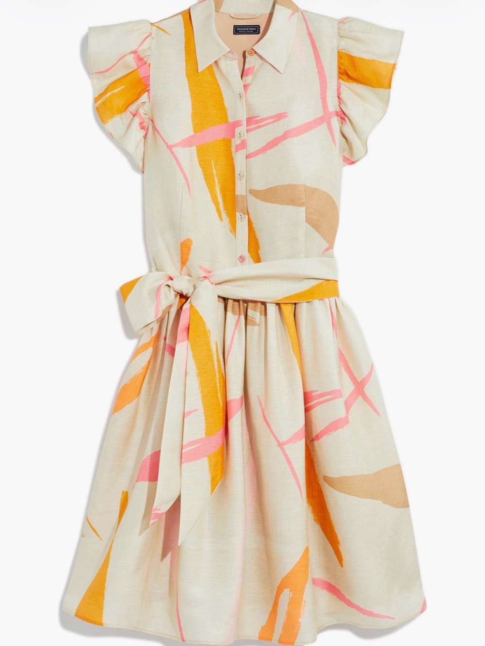 Vineyard Vines Linen Silk Abstract Print Belted Shirt Dress Size 6